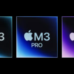 A graphical representation of the Apple M3 chips that include the base M3, Apple M3 Pro, and Apple M3 Max