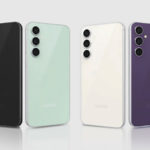 A graphical render of the Galaxy S23 FE in four color variations.